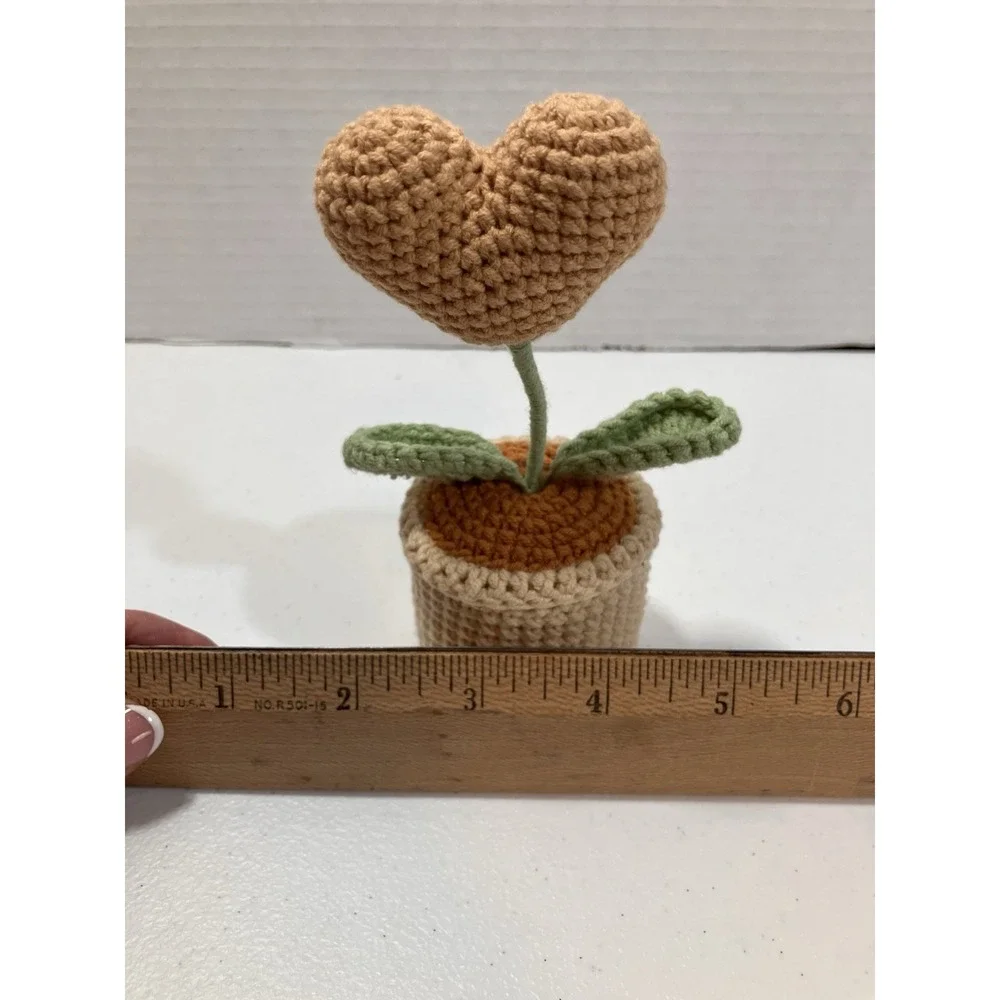 Crochet Potted Heart Flower Desk Locker Decor Gifts Farmhouse Cottage Core